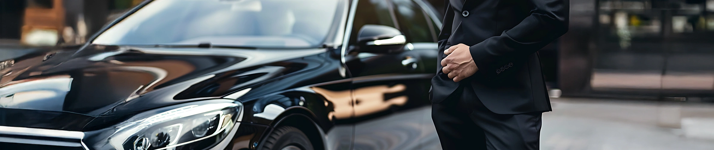 Driver welcoming passengers to enter a car for a transfer.